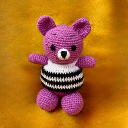 Handmade Crochet Purple Teddy Soft Toy - Single Piece-image-12