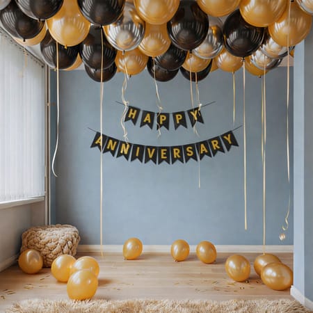 Happy Anniversary Black & Golden Balloon Arrangement-picture-22