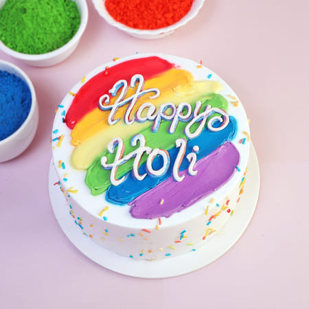 Happy Holi Fresh Cream Cake With Rainbow Icing (1 kg)-picture-22