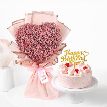 Heart Bouquet & Strawberry Vanilla Cake Birthday Combo-picture-10