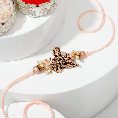 Heavenly Lord Ganesha Oxidised Copper Rakhi-image-34
