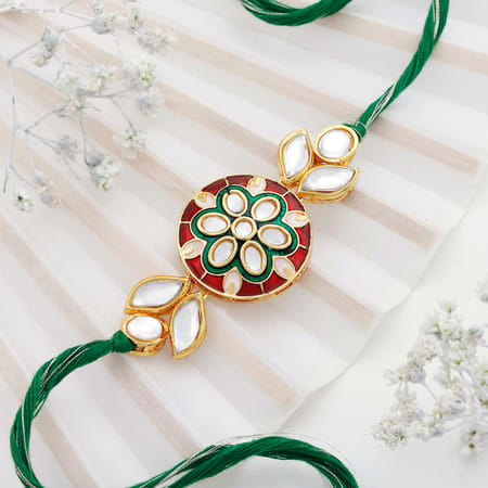 Kundan And Meena Floral Work Rakhi-picture-26