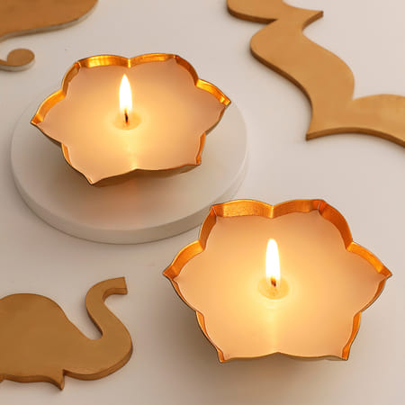 Lotus Design Metal Candle - Set Of 2-picture-13
