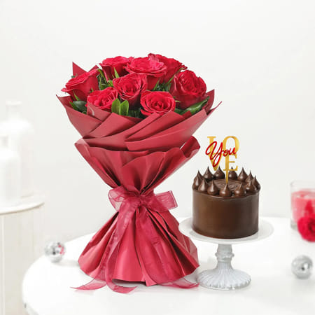 Lovely Roses and Chocolate Bento Cake Combo