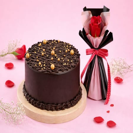 Midnight Truffle Cake (450 Gm) Single Red Rose-picture-34