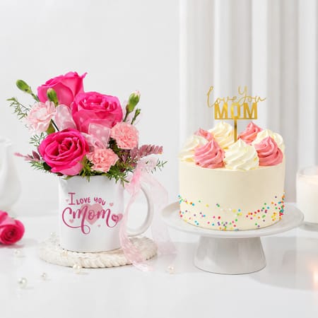 Mom's Floral Mug Arrangement & Vanilla Cake-image-4