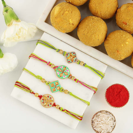 Multicoloured Meenakari Rakhis And Sweets Combo-image-3