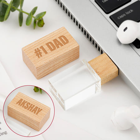 No1 Dad Personalized Wooden Crystal Pen Drive-image-7