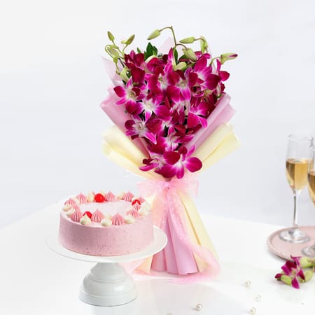 Orchid Bouquet and Red Velvet Cake for Valentine's Day-image-6