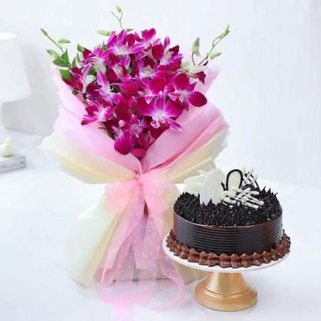 Orchids Bouquet With Chocolate Cake-picture-17
