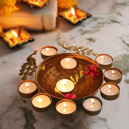 Peacock Urli Bowl With Floating T-Lights-picture-24