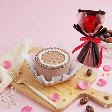 Pearly Chocolate Bento Cake (200 Gm) Single Red Rose-picture-30