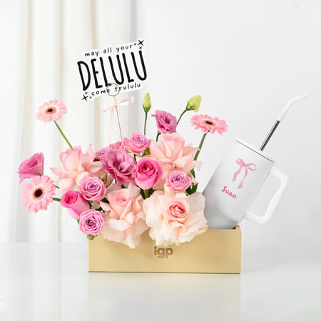 Personalized Blush Blooms And Bow Tumbler Combo
