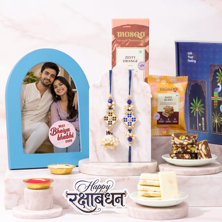Personalized Meenakari Rakhi Duo with Sweets & Frame Hamper-picture-32
