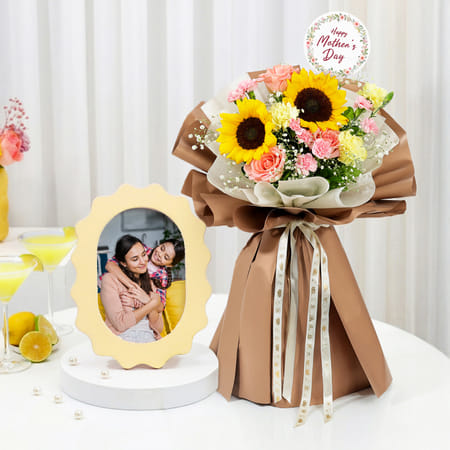 personalized mother's day floral bouquet & yellow oval frame