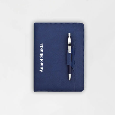 Personalized Sleek Blue Diary And Pen Gift Combo For Him