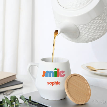 Personalized Smile Ceramic Mug With Bamboo Lid-picture-21