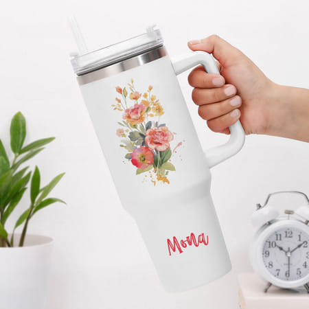 Personalized Watercolour Blooms Tumbler - White
