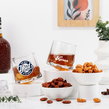 personalized whiskey glasses & nuts combo for dad