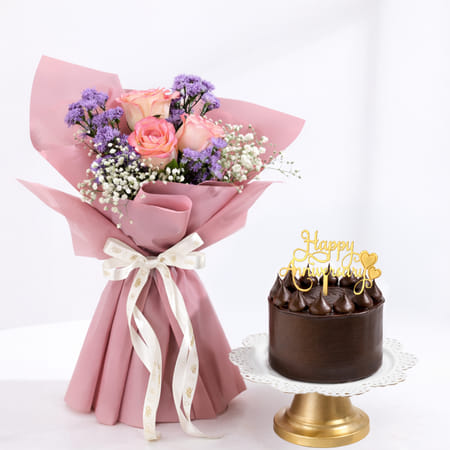 Purple Bouquet and Chocolate Crown Cake Anniversary Combo-picture-21