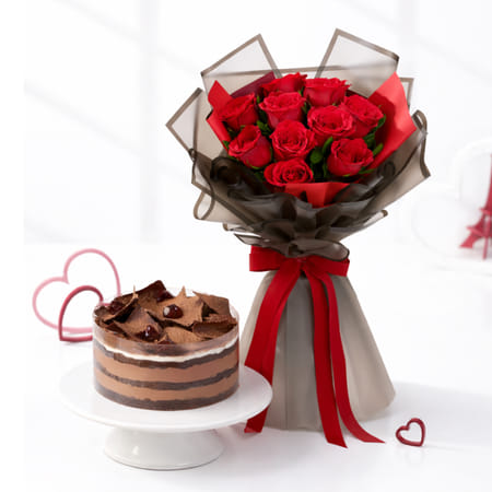 Red Roses & Black Forest Cake Gift Combo-picture-19