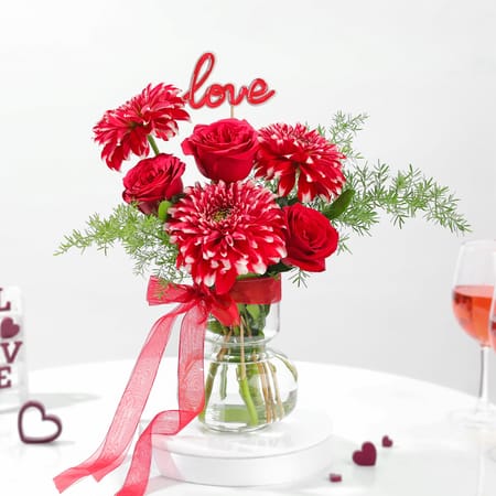 Red Roses & Dahlia Vase Arrangement-picture-34