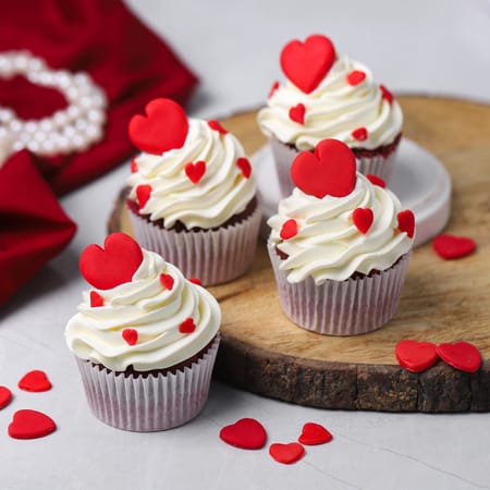 Red Velvet Heart Cupcakes - Set Of 4