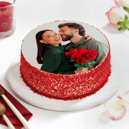 Red Velvet Photo Cake for Couple (Half Kg)