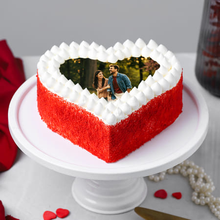 Romantic Heartbeat Red Velvet Photo Cake
