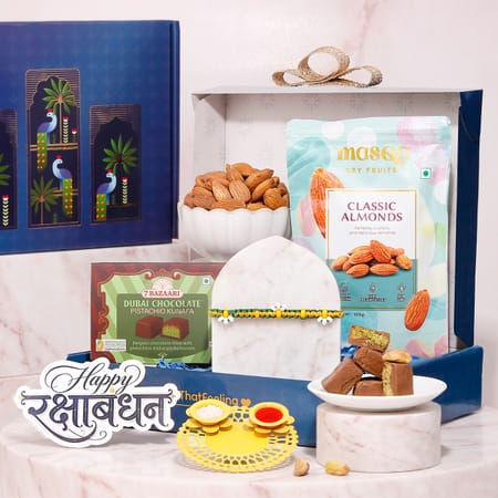 Royal Beaded Rakhi with Dubai Chocolates Hamper-picture-11