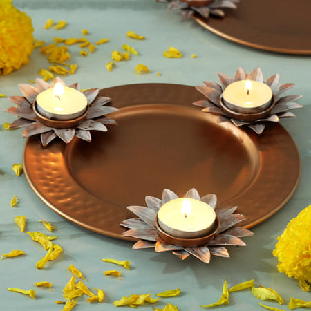 Set of 3 Tea-Light Candle on Metal Platter-picture-17