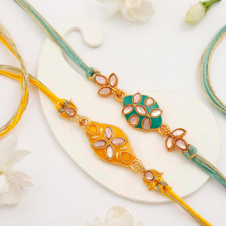 Striking Kundan And Meenakari Rakhi Set Of 2-image-34