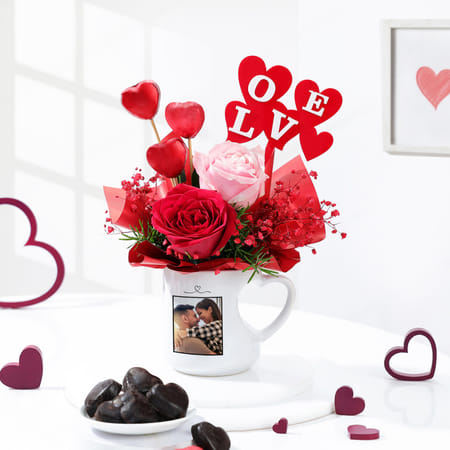 Sweet Surprises Personalized Floral Mug Arrangement