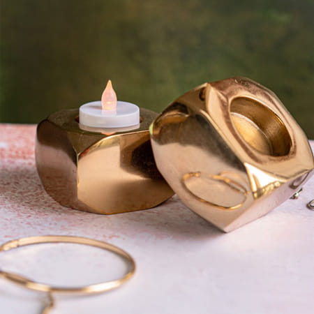 Tealight Holder - Solid Gold - Square - Single Piece-image-11