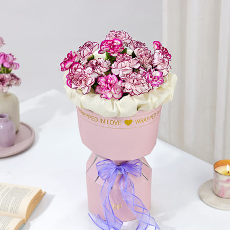 White & Purple Carnation Bouquet-image-10