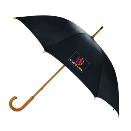 Wooden J-Handle Black Umbrella-image-47