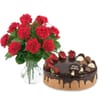 1 Kg Chocolate Strawberry Cake with 12 Red Carnations Bouquet