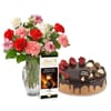1 Kg Chocolate Strawberry Cake with Mixed Carnation Bouquet and Lindt Chocolate