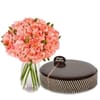 12 Pink Carnations Bouquet with 1 Kg Chocolate Mud Cake