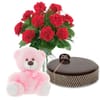 12 Red Carnations Bouquet with Chocolate Mud Cake & Teddy Bear
