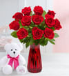 12 Red Roses With Teddy Bear Online