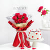 8 Red Roses Bouquet and Love You Cake Combo