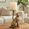Gift Antique Gold Finish Jaguar Candle Holder