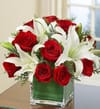Arrangement of Red Roses and White Liliums