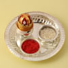 Buy Auspicious Beads Rakhis With Pista Badam Barfi And Pooja Thali