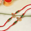 Gift Auspicious Beads Rakhis With Tricolour Barfi And Pooja Thali