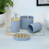 Gift Bathroom Essentials - Black And Wood - Set Of 4