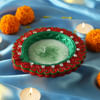 Gift Big Clay Diya with Wax and Glitter Stone Work