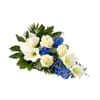 Blue and white funeral bouquet