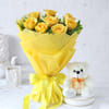 Bouquet of 8 Yellow Roses with Teddy Online